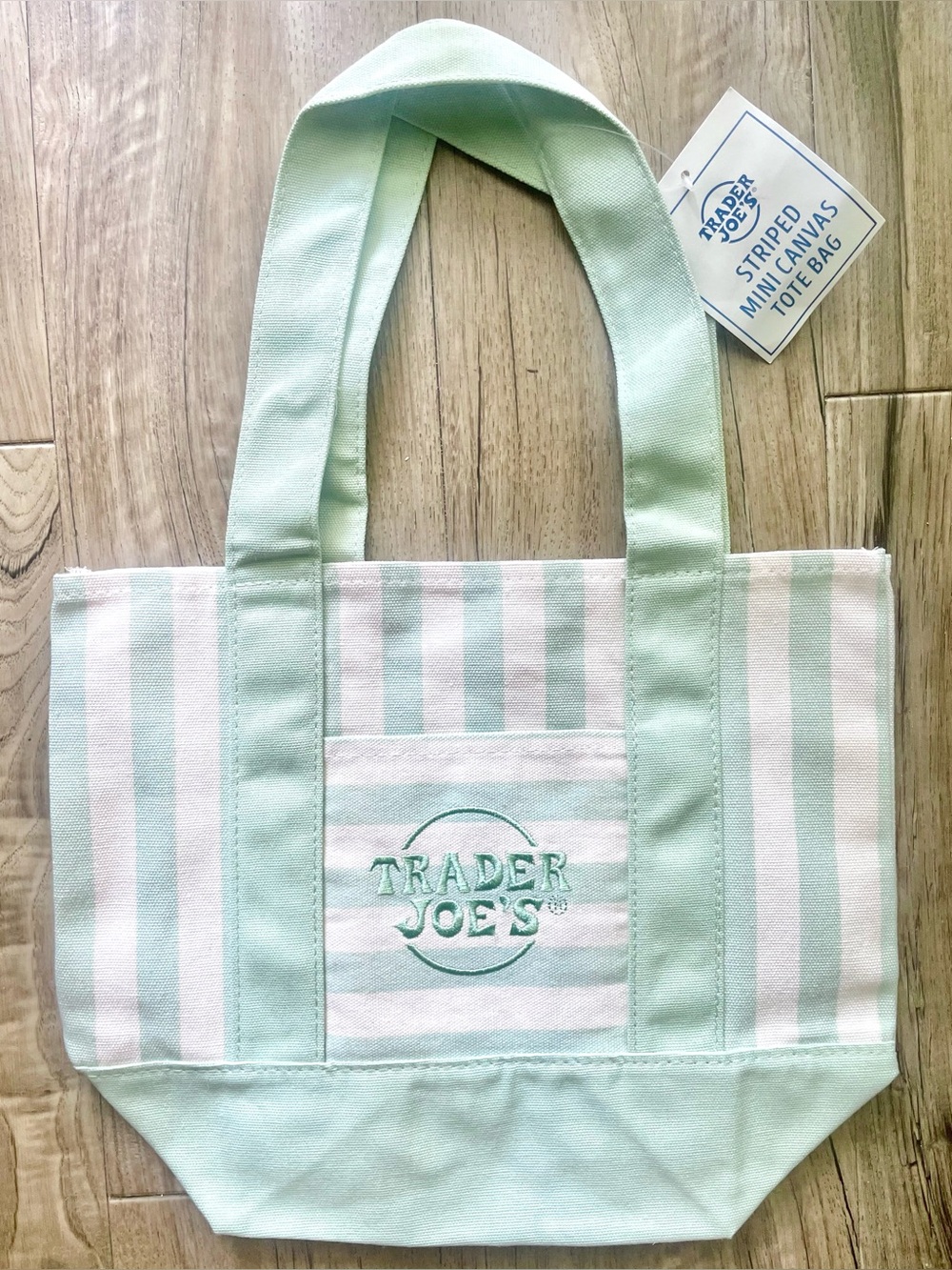 Trader Joe’s Light Green Striped Mini Canvas Tote Bag